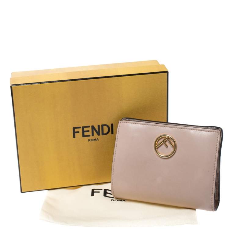 Pre Owned Fendi Beige Leather Bifold F Is Compact Wallet