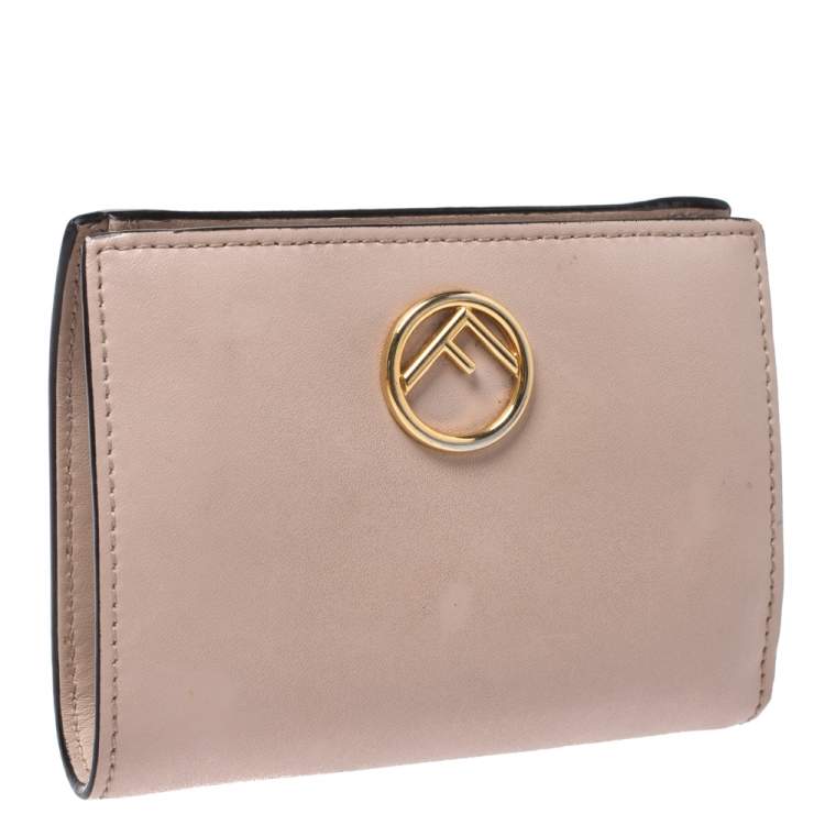 Pre Owned Fendi Beige Leather Bifold F Is Compact Wallet