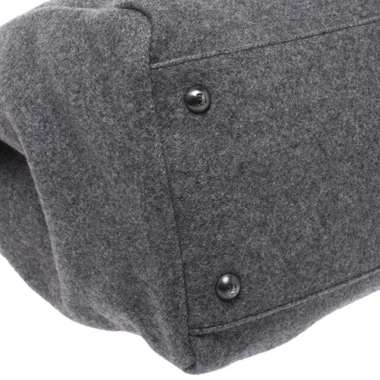 Pre Owned Fendi Grey Felt Fabric Large Peekaboo Top Handle Bag