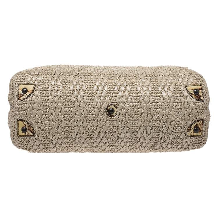 Pre Owned Fendi Beige Raffia and Python Large Peekaboo Top Handle Bag