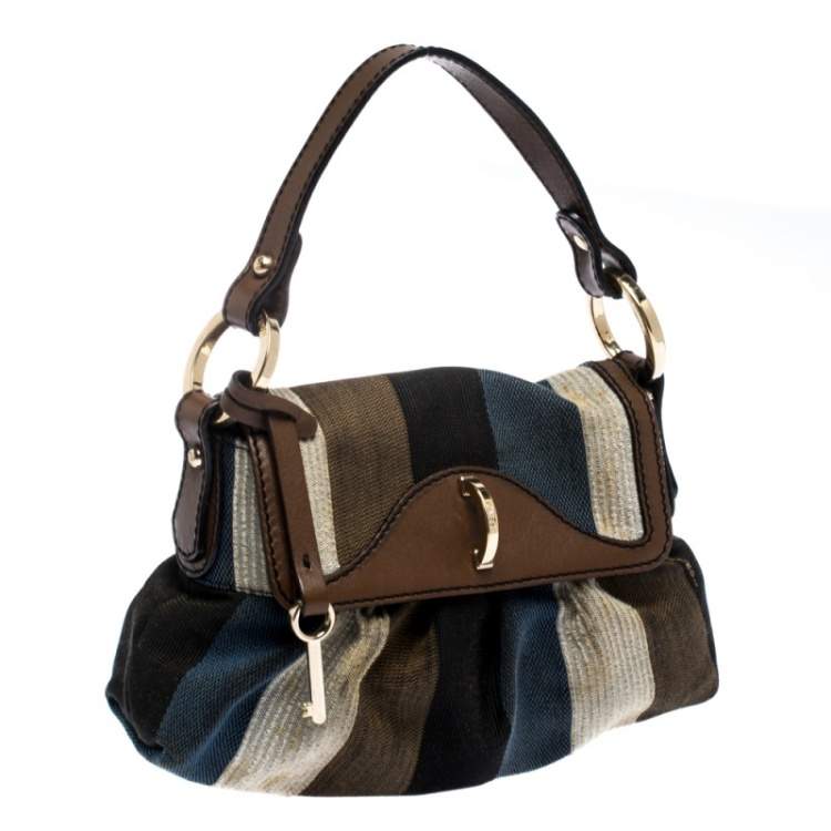 Pre Owned Fendi Multicolor Striped Canvas and Leather Limited Edition Chef Pochette Bag