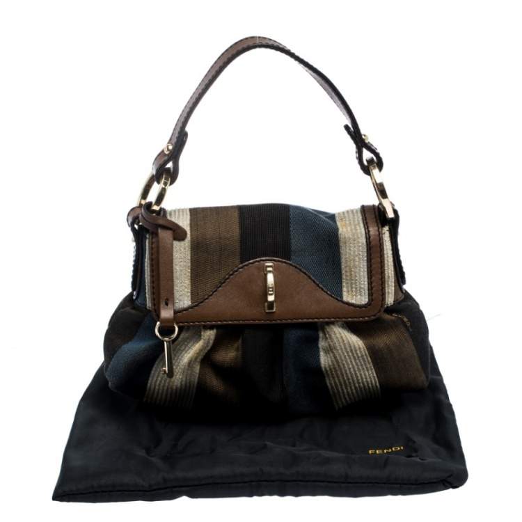 Pre Owned Fendi Multicolor Striped Canvas and Leather Limited Edition Chef Pochette Bag