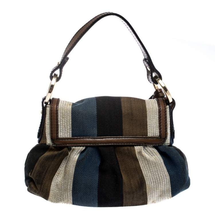 Pre Owned Fendi Multicolor Striped Canvas and Leather Limited Edition Chef Pochette Bag