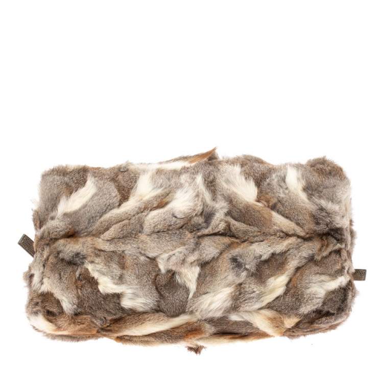 Pre Owned Fendi Beige Rabbit Fur and Lizard Baguette Bag