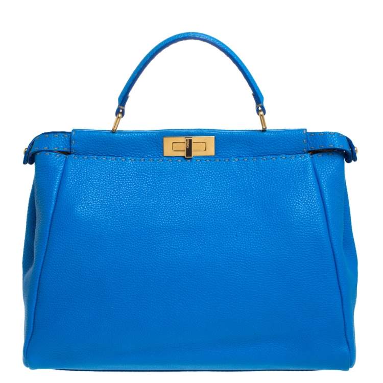 Fendi Blue Selleria Leather Large Peekaboo Top Handle Bag Fendi | The ...