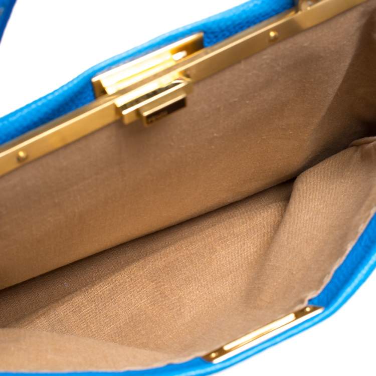 Pre Owned Fendi Blue Selleria Leather Large Peekaboo Top Handle Bag