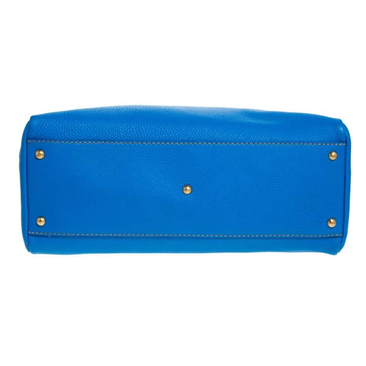 Pre Owned Fendi Blue Selleria Leather Large Peekaboo Top Handle Bag