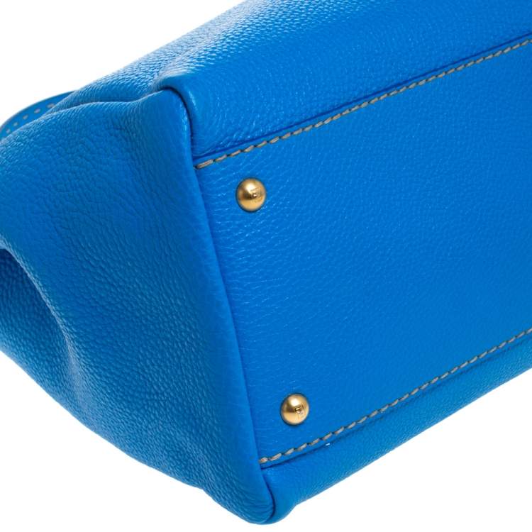 Pre Owned Fendi Blue Selleria Leather Large Peekaboo Top Handle Bag