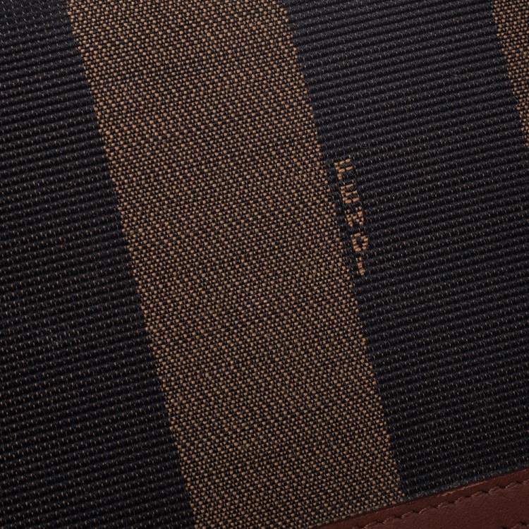 Pre Owned Fendi Brown Pequin Stripe Canvas and Leather Flap Continental Wallet