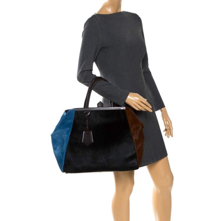 Pre Owned Fendi Tri Color Calfhair and Leather Large 2Jours Tote