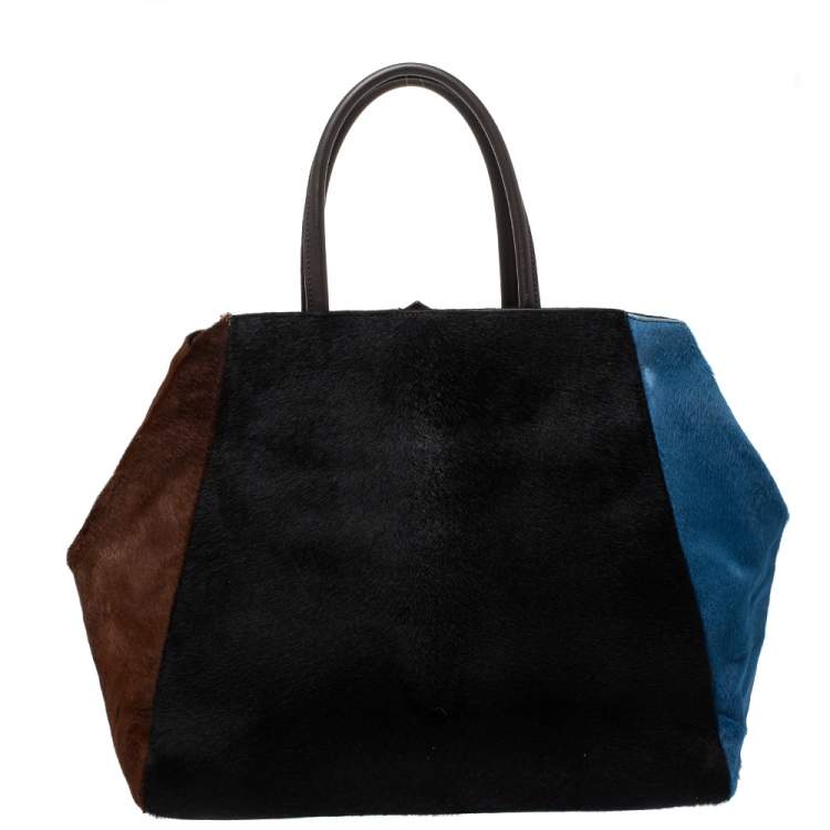 Pre Owned Fendi Tri Color Calfhair and Leather Large 2Jours Tote