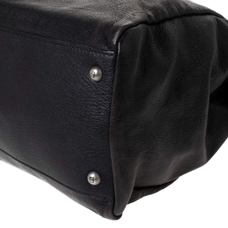 Pre Owned Fendi Black Leather with Suede/Beads and Python Lining Large Peekaboo Top Handle Bag
