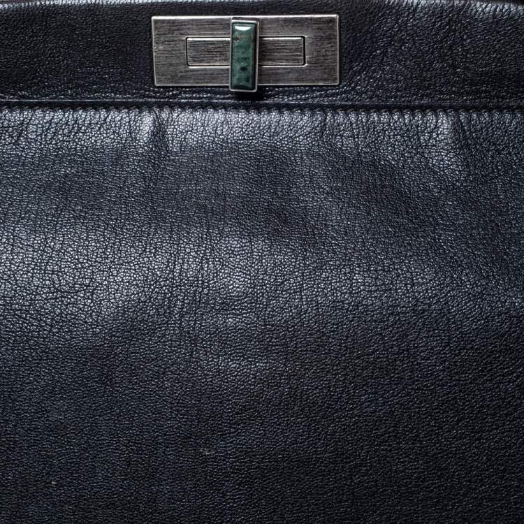 Pre Owned Fendi Black Leather with Suede/Beads and Python Lining Large Peekaboo Top Handle Bag
