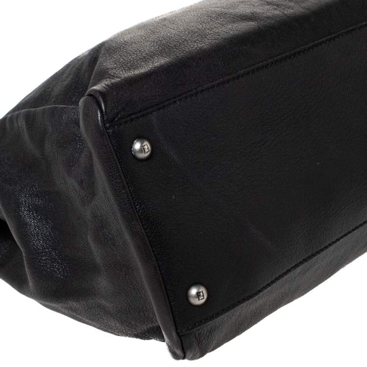 Pre Owned Fendi Black Leather with Suede/Beads and Python Lining Large Peekaboo Top Handle Bag