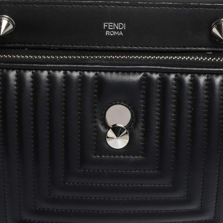 Pre Owned Fendi Black Quilted Leather Dotcom Top Handle Bag