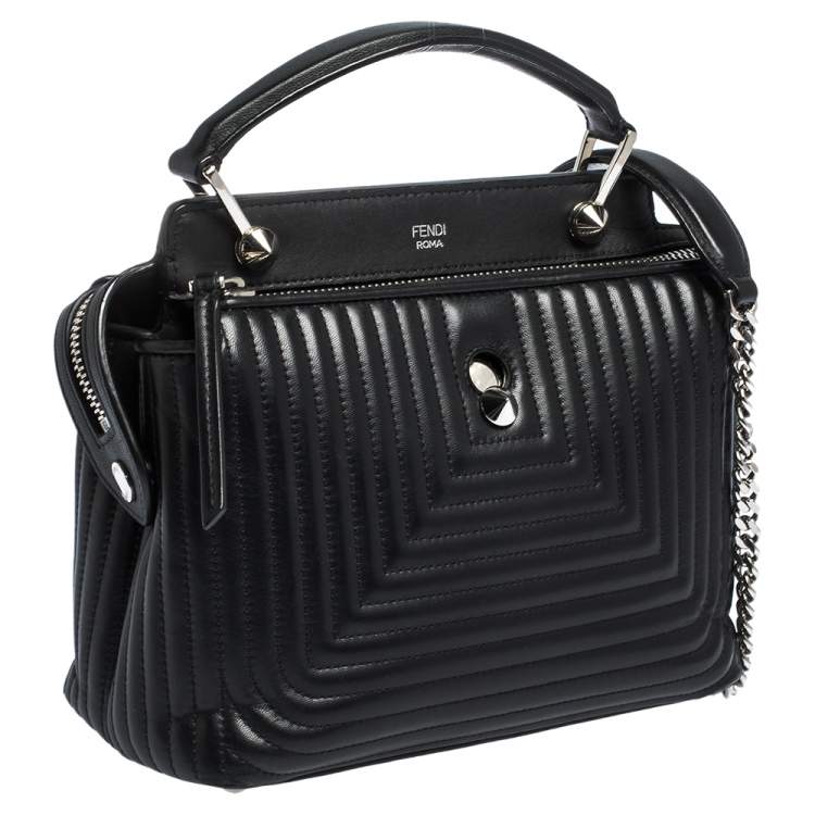 Pre Owned Fendi Black Quilted Leather Dotcom Top Handle Bag
