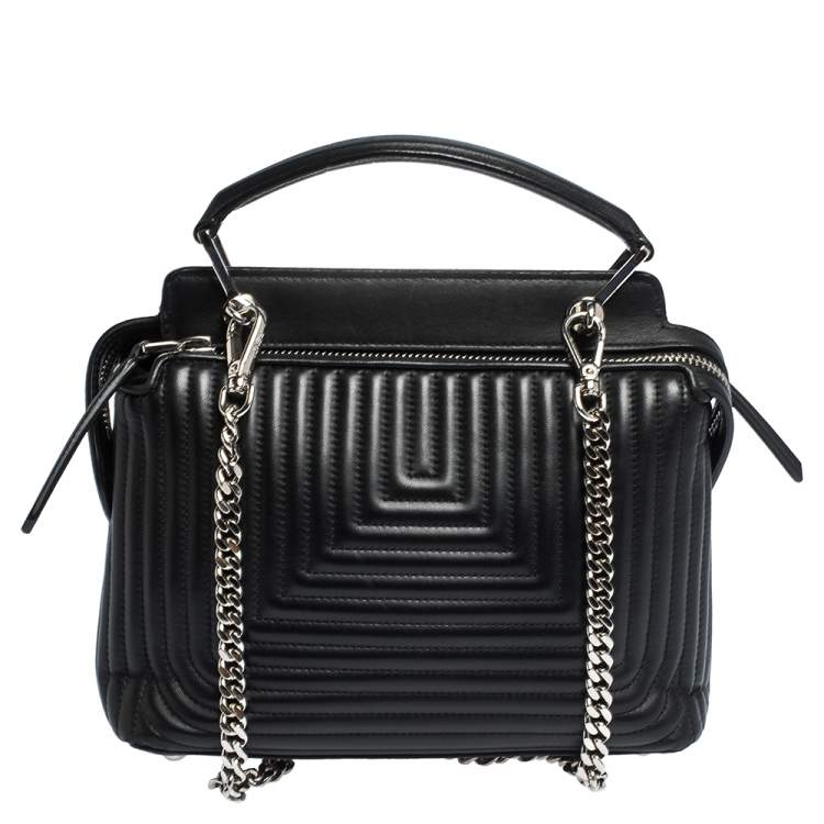 Pre Owned Fendi Black Quilted Leather Dotcom Top Handle Bag