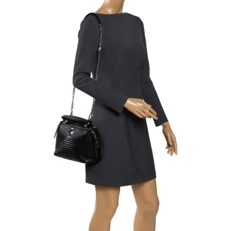 Pre Owned Fendi Black Quilted Leather Dotcom Top Handle Bag