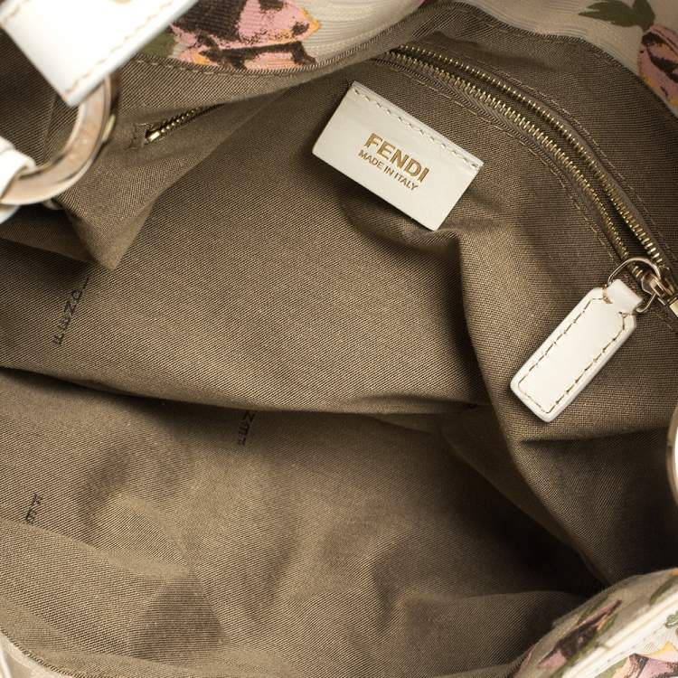 Pre Owned Fendi Beige Floral Print Zucca Canvas and Leather Chef Shoulder Bag