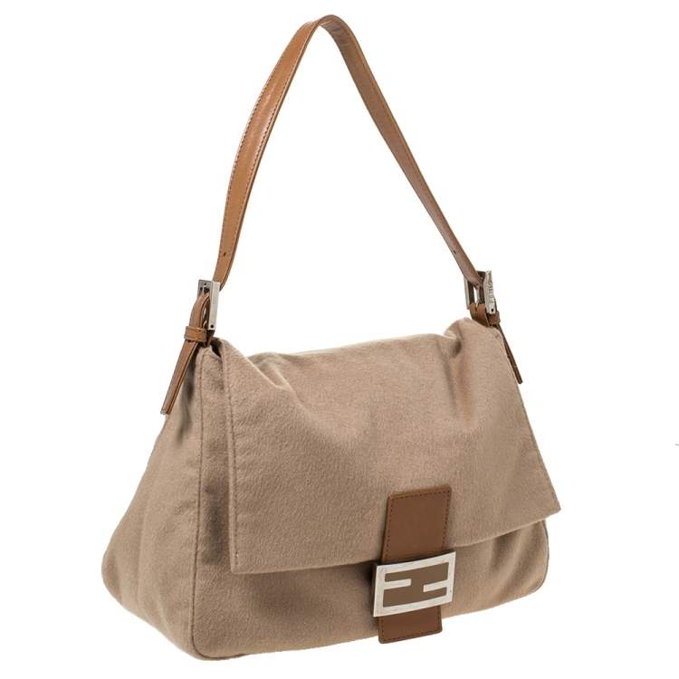 Pre Owned Fendi Beige/Brown Wool Mama Forever Shoulder Bag