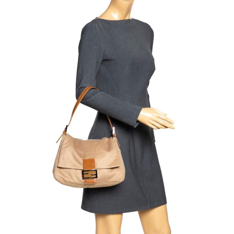 Pre Owned Fendi Beige/Brown Wool Mama Forever Shoulder Bag