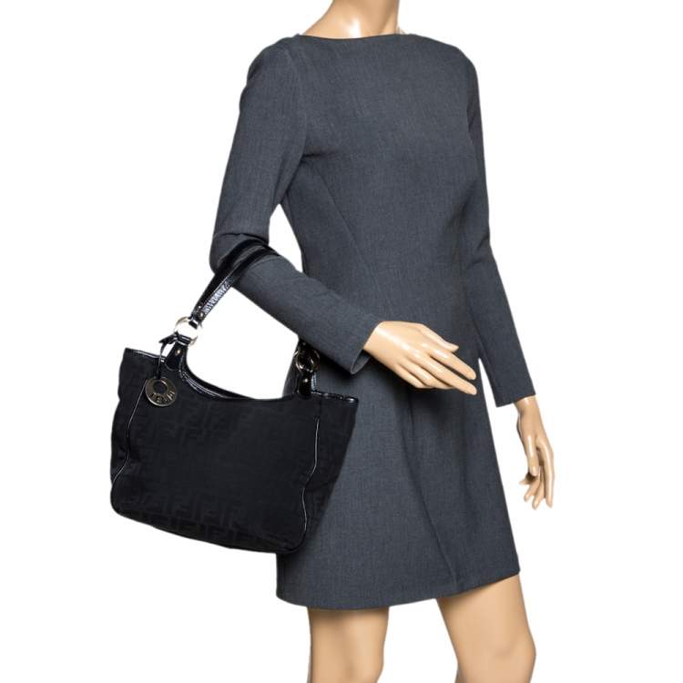 Pre Owned Fendi Black  Zucca Canvas Chef Shopper Tote