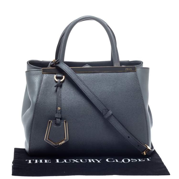 Pre Owned Fendi Grey Saffiano Leather Small 2Jours Tote