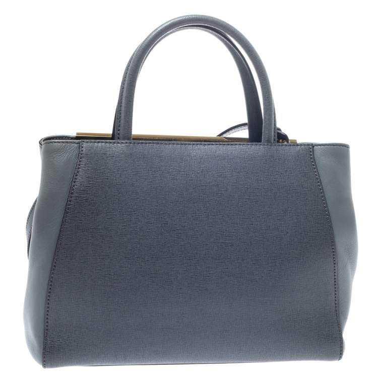 Pre Owned Fendi Grey Saffiano Leather Small 2Jours Tote