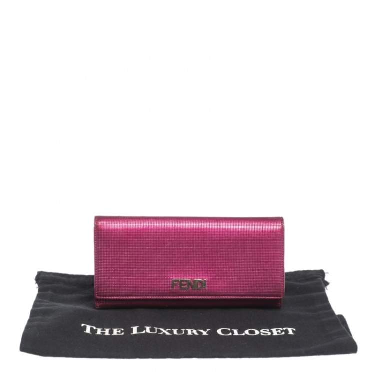 Pre Owned Fendi Magenta Leather Logo Flap Continental Wallet