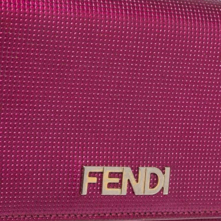 Pre Owned Fendi Magenta Leather Logo Flap Continental Wallet