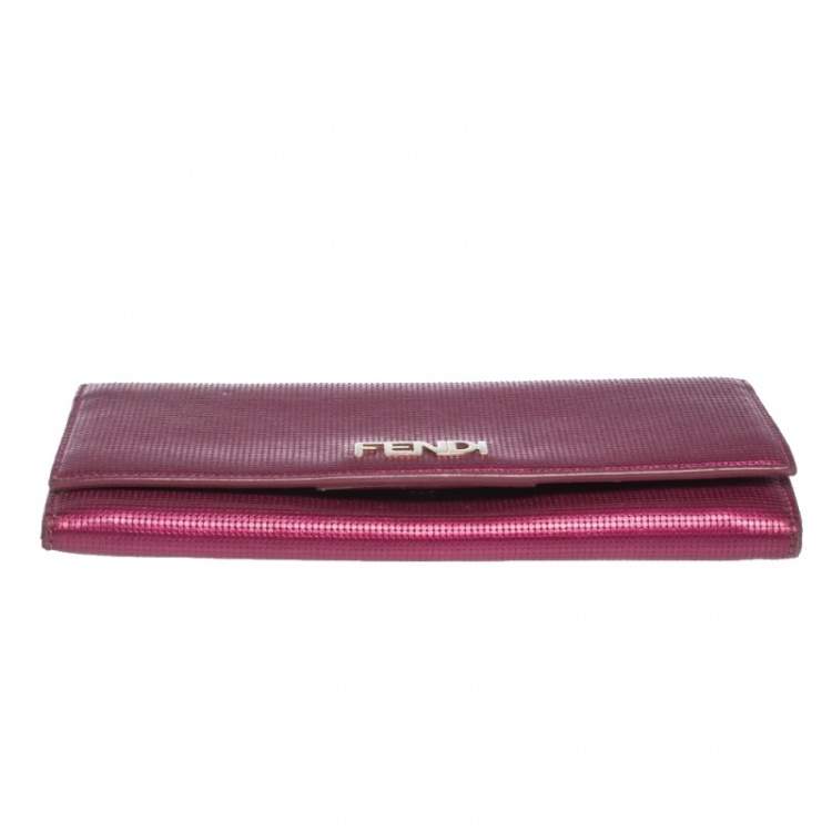 Pre Owned Fendi Magenta Leather Logo Flap Continental Wallet