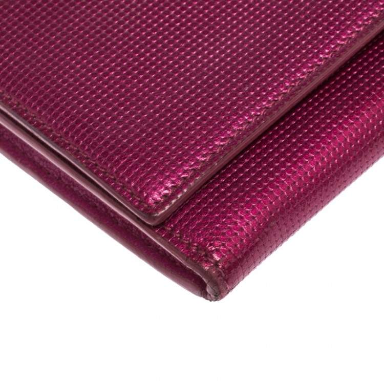 Pre Owned Fendi Magenta Leather Logo Flap Continental Wallet