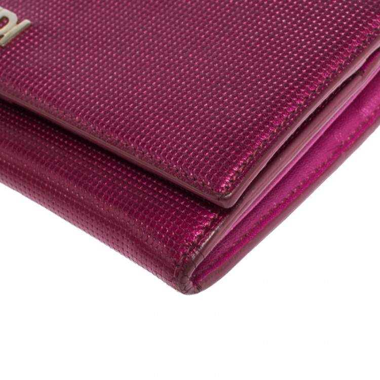 Pre Owned Fendi Magenta Leather Logo Flap Continental Wallet