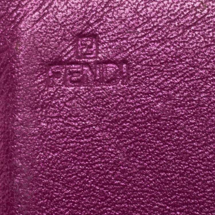 Pre Owned Fendi Magenta Leather Logo Flap Continental Wallet