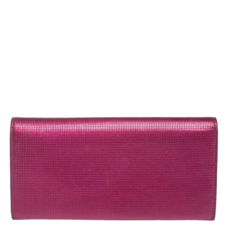 Pre Owned Fendi Magenta Leather Logo Flap Continental Wallet