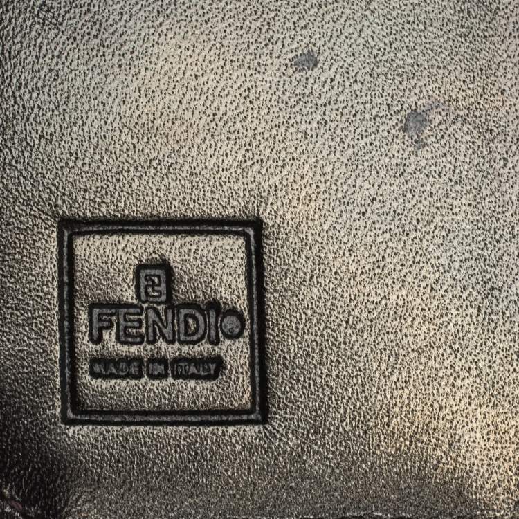 Pre Owned Fendi Beige/Brown Zucchino Canvas and Leather Compact Wallet