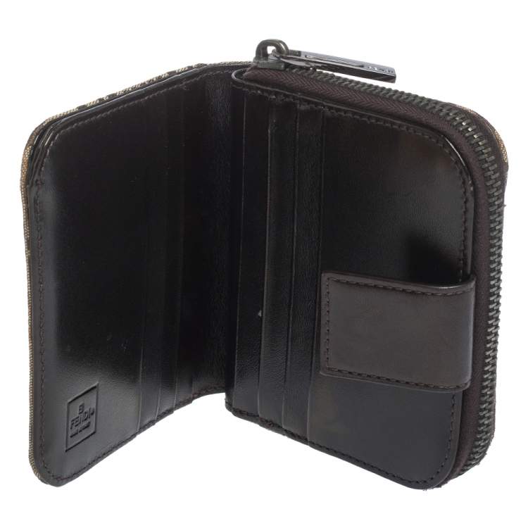 Pre Owned Fendi Beige/Brown Zucchino Canvas and Leather Compact Wallet