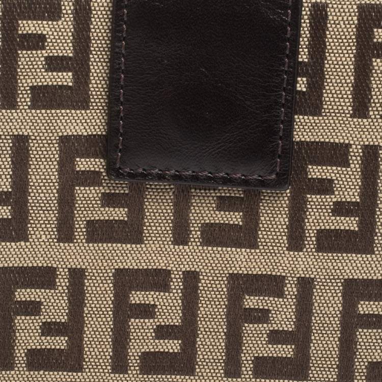 Pre Owned Fendi Beige/Brown Zucchino Canvas and Leather Compact Wallet