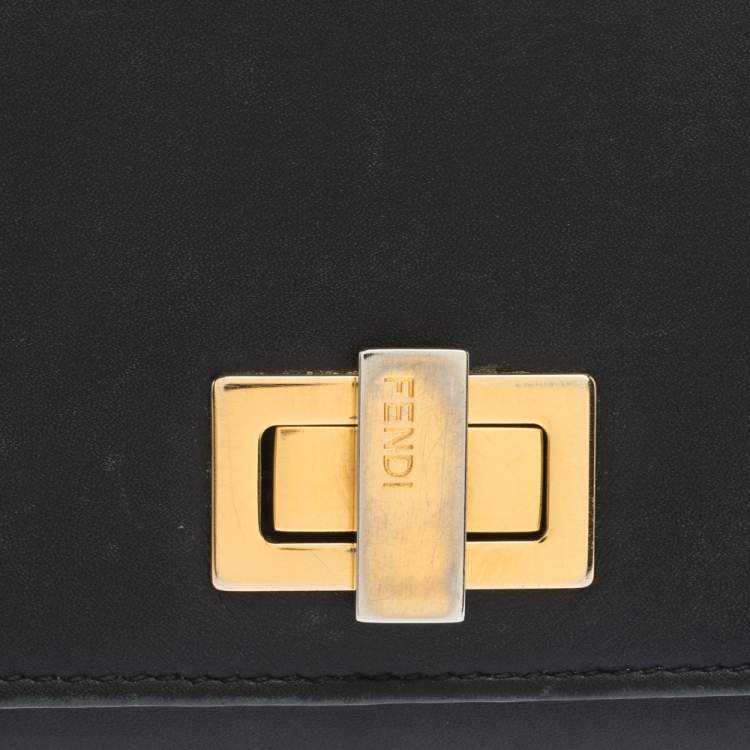 Pre Owned Fendi Black Leather Peekaboo Continental Wallet