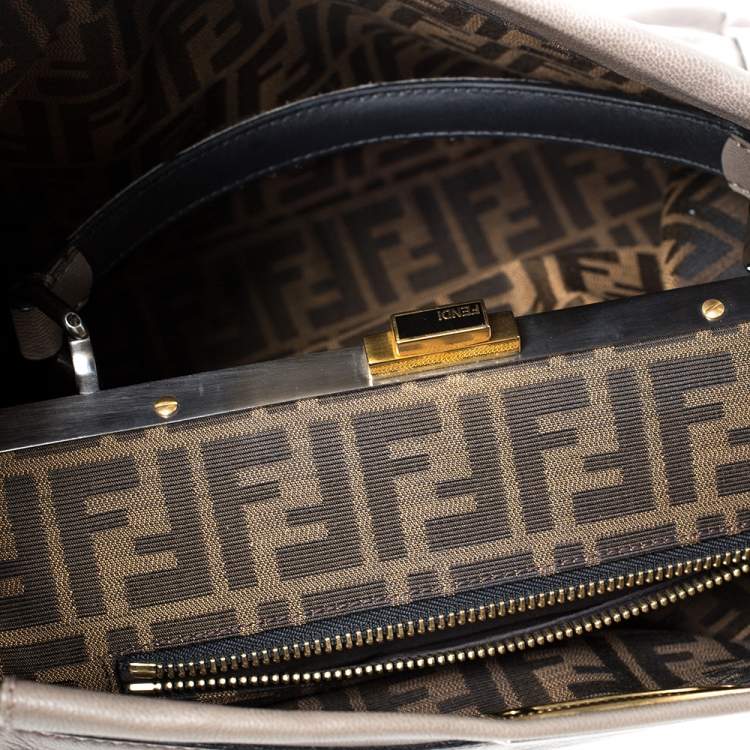 Pre Owned Fendi Grey Leather Large Peekaboo Top Handle Bag