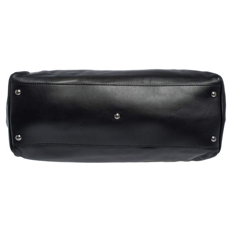 Pre Owned Fendi Black Leather with Watersnake and Suede Lining Large Peekaboo Top Handle Bag