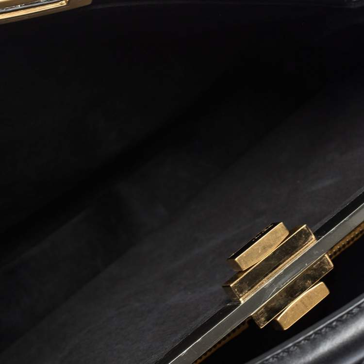 Pre Owned Fendi Black Leather with Watersnake and Suede Lining Large Peekaboo Top Handle Bag