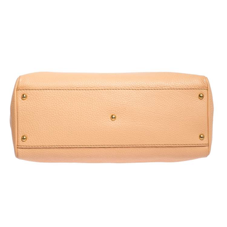 Pre Owned Fendi Peach Selleria Leather Large Peekaboo Top Handle Bag