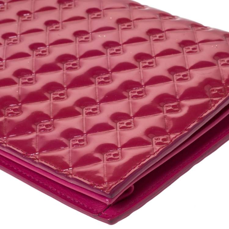 Pre Owned Fendi Magenta Patent Leather Fendilicious Wallet On Chain