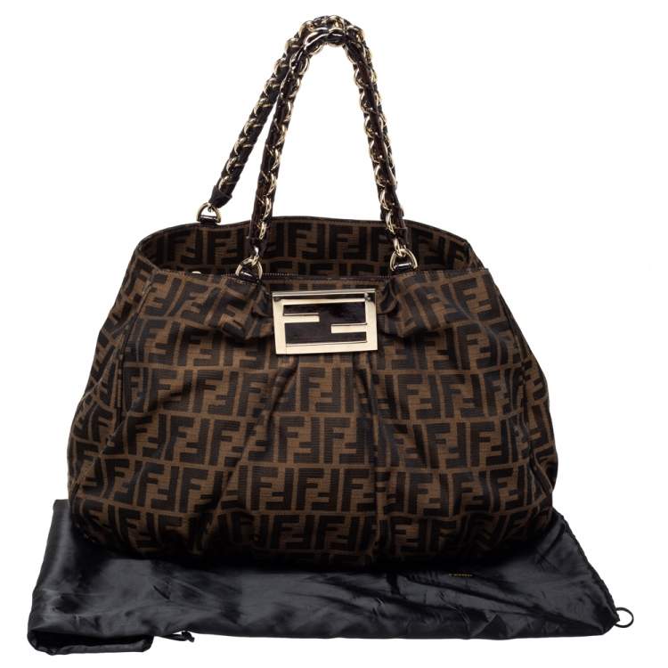 Pre Owned Fendi Tobacco Zucca Canvas Large Mia Shoulder Bag