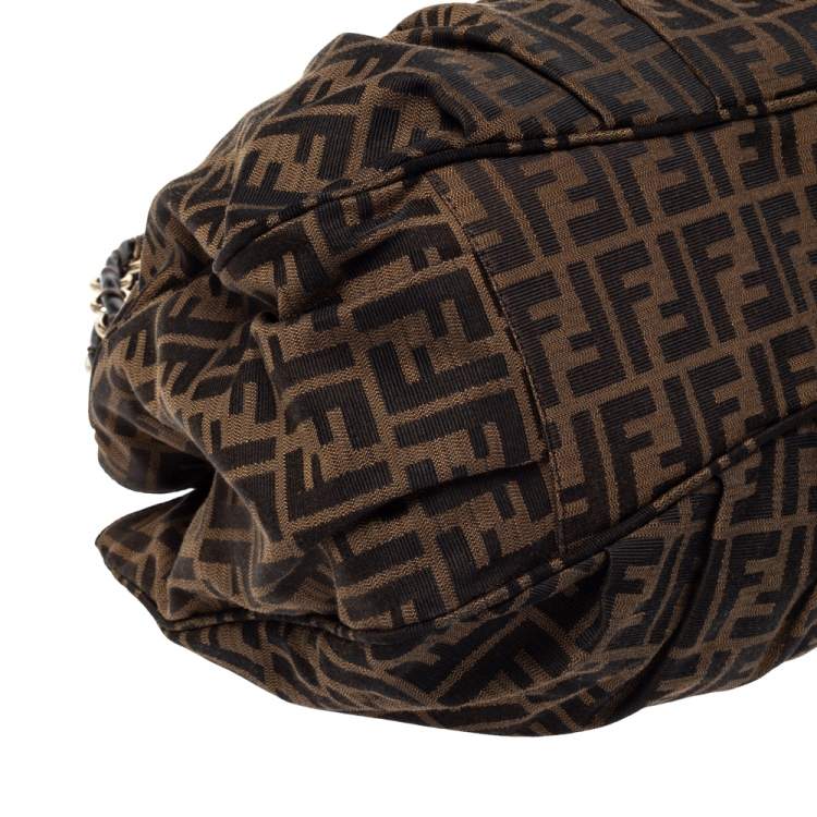 Pre Owned Fendi Tobacco Zucca Canvas Large Mia Shoulder Bag