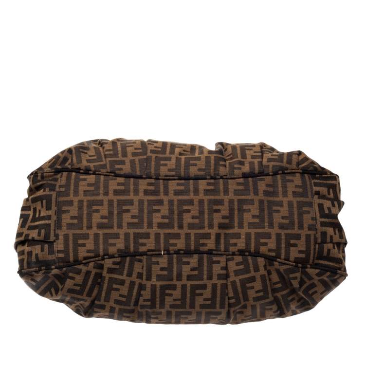 Pre Owned Fendi Tobacco Zucca Canvas Large Mia Shoulder Bag