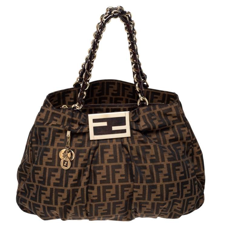 Pre Owned Fendi Tobacco Zucca Canvas Large Mia Shoulder Bag