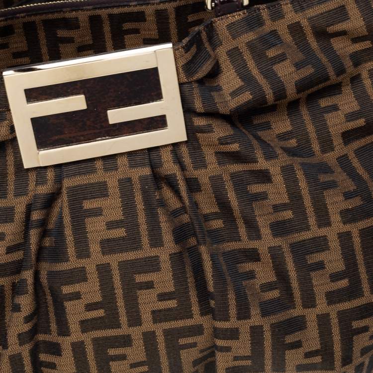 Pre Owned Fendi Tobacco Zucca Canvas Large Mia Shoulder Bag