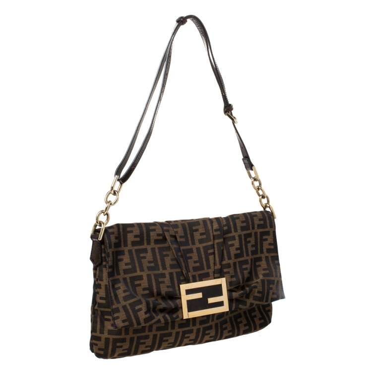 مملوكة مسبقًا Fendi Tobacco Zucca Canvas and Patent Leather Mia Flap Bag